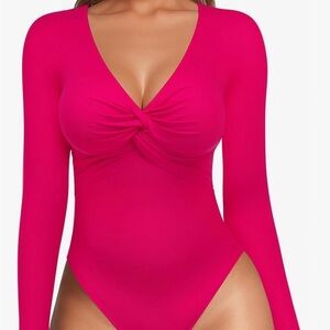 Twist Knot Pink Long Sleeve Bodysuit